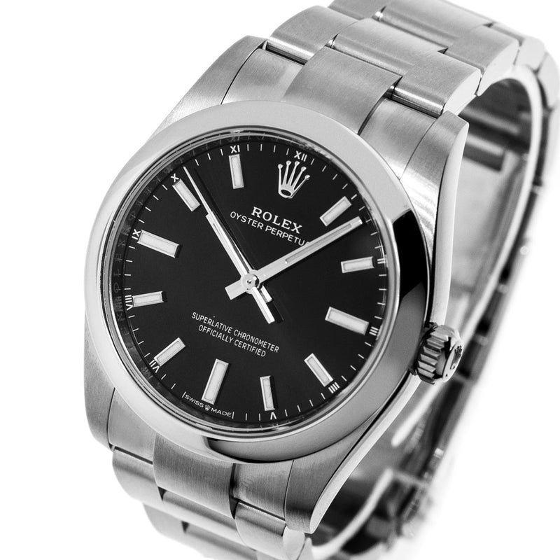Rolex Oyster Perpetual 34mm Stainless Steel Black Index Dial Smooth Bezel 124200-Da Vinci Fine Jewelry