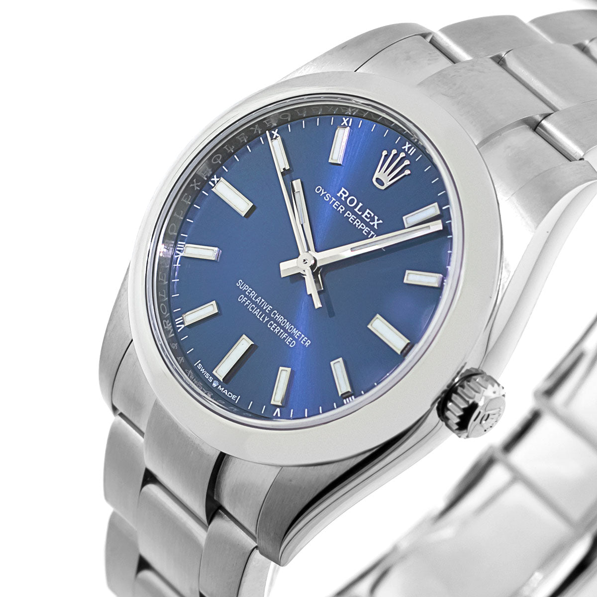 Rolex Oyster Perpetual 34mm Stainless Steel Blue Index Dial Smooth