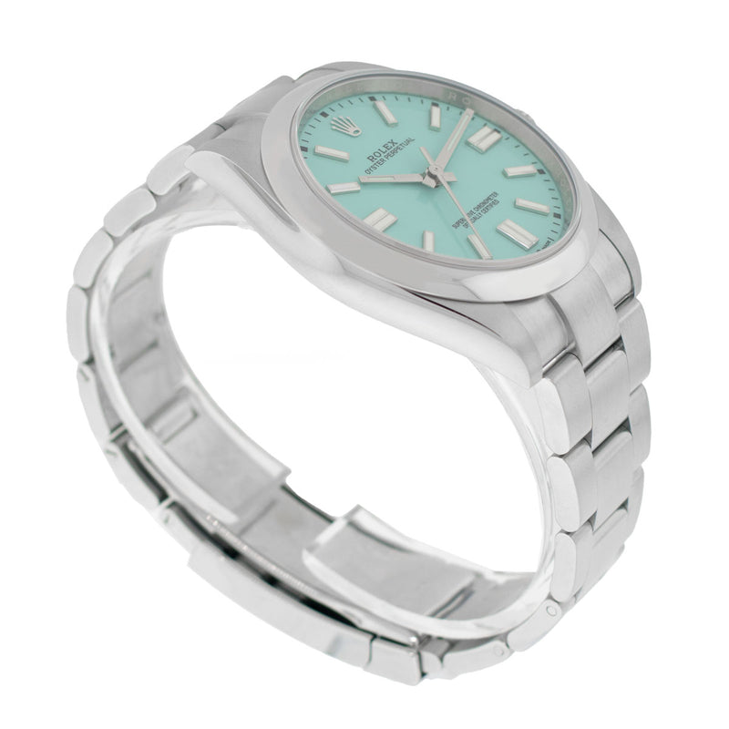 Rolex Oyster Perpetual 41mm Stainless Steel CUSTOM Tiffany Blue Index Dial & Smooth Bezel 124300-Da Vinci Fine Jewelry