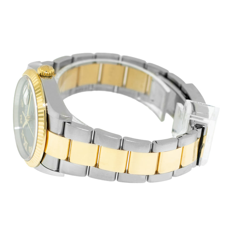 Rolex Datejust 36mm Yellow Gold & Steel Green Diamond Dial & Fluted Bezel 126233-Da Vinci Fine Jewelry