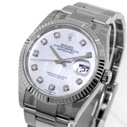 Rolex Datejust 36mm White Gold & Steel Mother of Pearl Diamond Dial Fluted Bezel 126234-Da Vinci Fine Jewelry