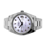 Rolex Datejust II 41mm Stainless Steel Mother of Pearl Diamond Dial 18K White Gold Fluted Bezel 126334-Da Vinci Fine Jewelry