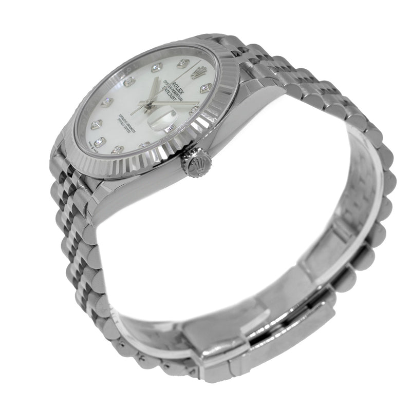 Rolex Datejust II 41mm Stainless Steel Mother of Pearl Diamond Dial 18K White Gold Fluted Bezel 126334-Da Vinci Fine Jewelry