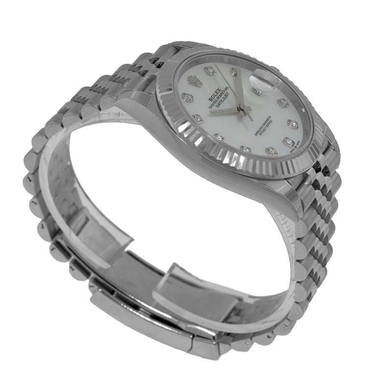 Rolex Datejust II 41mm Stainless Steel Mother of Pearl Diamond Dial 18K White Gold Fluted Bezel 126334-Da Vinci Fine Jewelry