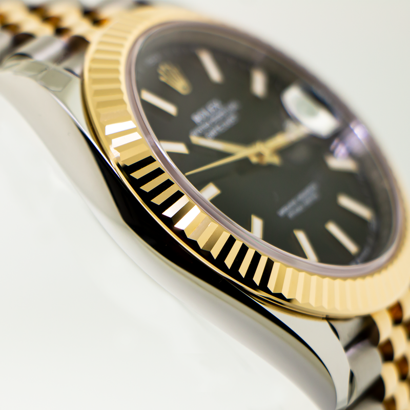 Rolex Datejust 41mm Yellow Gold & Steel Black Index Dial & Fluted Bezel 126333-Da Vinci Fine Jewelry