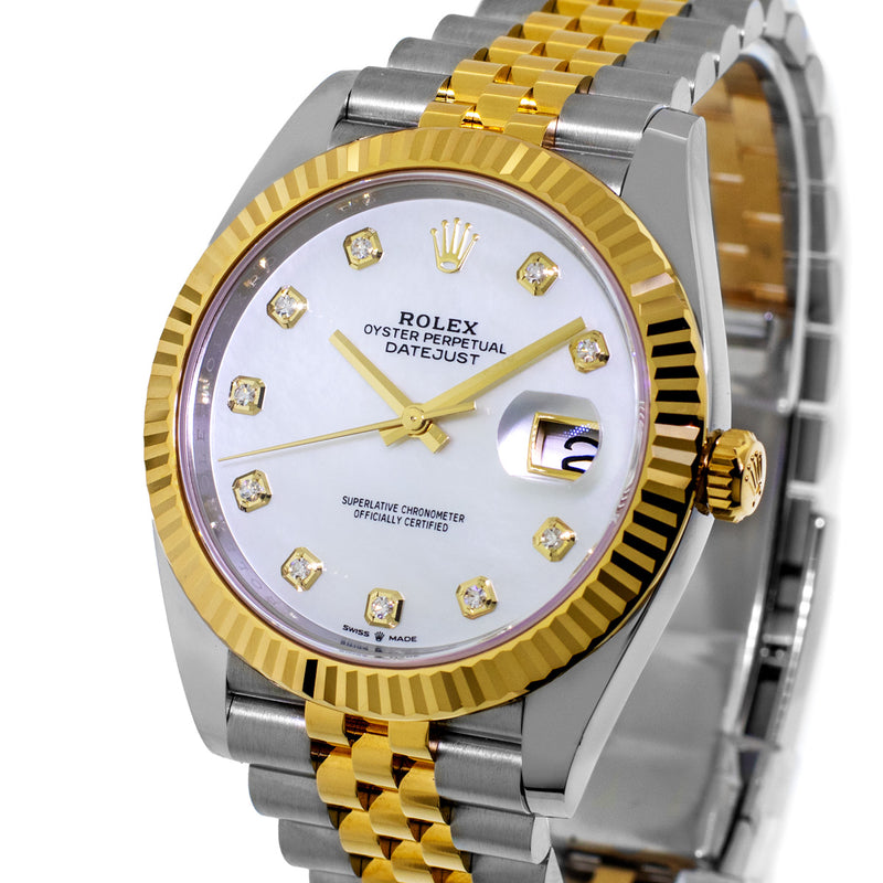 Rolex Datejust 41mm Yellow Gold & Stainless Steel Mother of Pearl Diamond Dial & Fluted Bezel 126333-Da Vinci Fine Jewelry