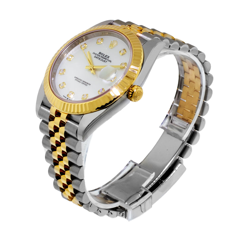 Rolex Datejust 41mm Yellow Gold & Stainless Steel Mother of Pearl Diamond Dial & Fluted Bezel 126333-Da Vinci Fine Jewelry
