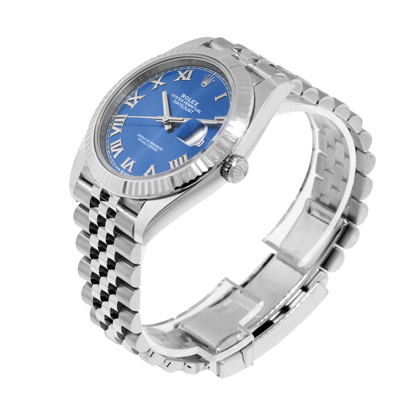 Rolex Datejust II 41mm Stainless Steel Blue Roman Dial 18K White Gold Fluted Bezel 126334-Da Vinci Fine Jewelry