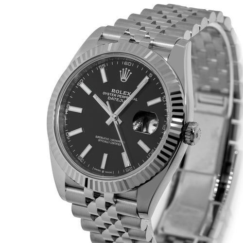 Rolex Datejust II 41mm Stainless Steel Black Index Dial 18K White Gold Fluted Bezel 126334-Da Vinci Fine Jewelry