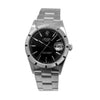 Rolex Oyster Perpetual Date 34mm Stainless Steel Black Index Dial Engine Turned Bezel with Paper 15210-Da Vinci Fine Jewelry