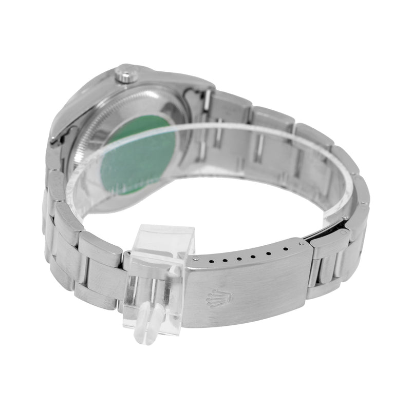 Rolex Oyster Perpetual Date 34mm Stainless Steel Black Index Dial Engine Turned Bezel with Paper 15210-Da Vinci Fine Jewelry