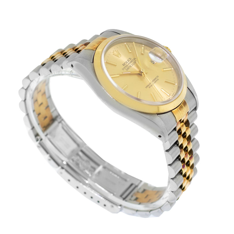 Rolex Datejust 36mm 18K Yellow Gold & Steel Champagne Index Dial Smooth Bezel 16203-Da Vinci Fine Jewelry