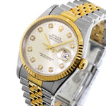 Rolex Datejust 36mm Yellow Gold Steel Silver Diamond Dial Fluted Bezel 16233-Da Vinci Fine Jewelry