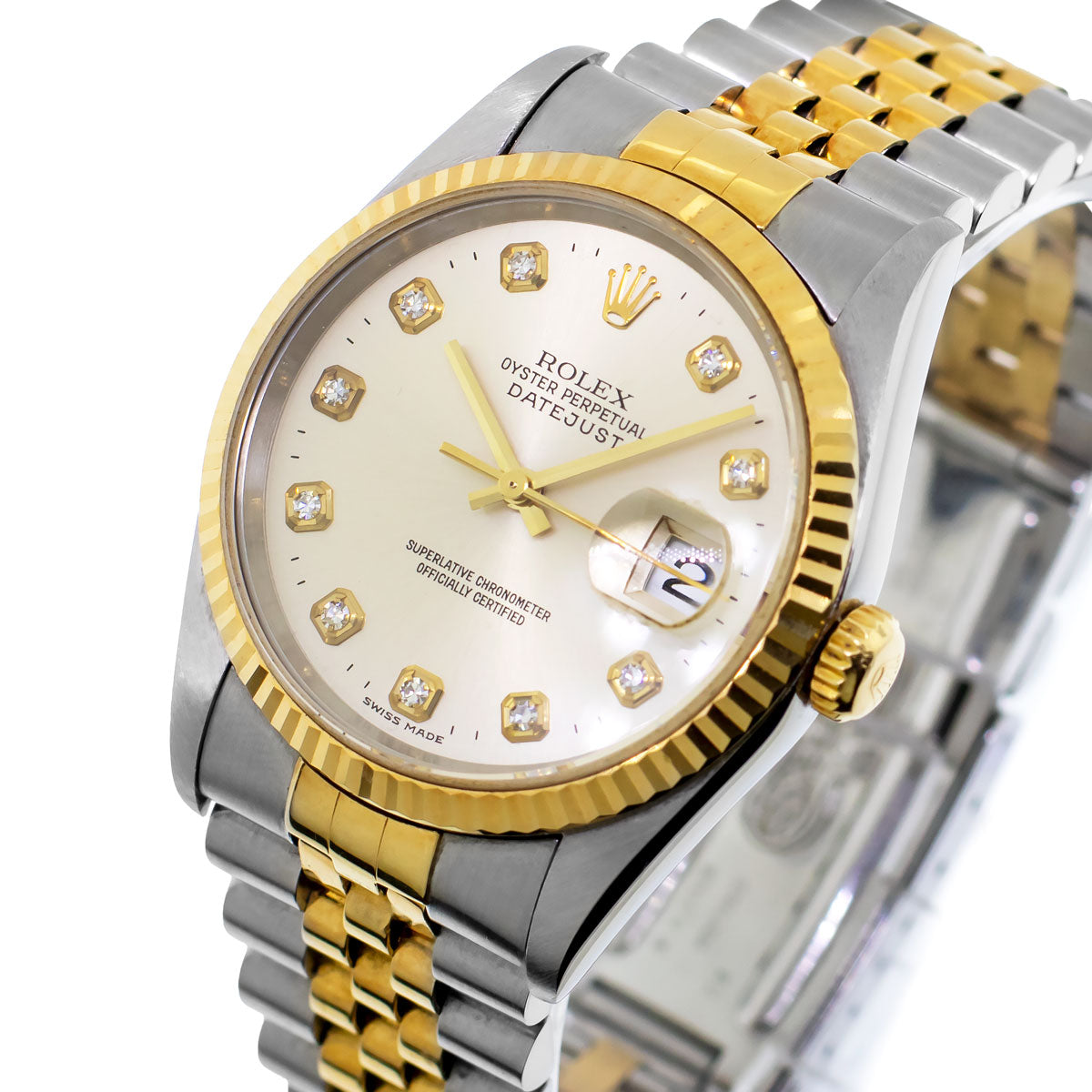 Rolex Datejust Yellow Gold Steel White Mop Diamond Dial Fluted Bezel 16013 | Da Vinci Fine Jewelry, Inc.