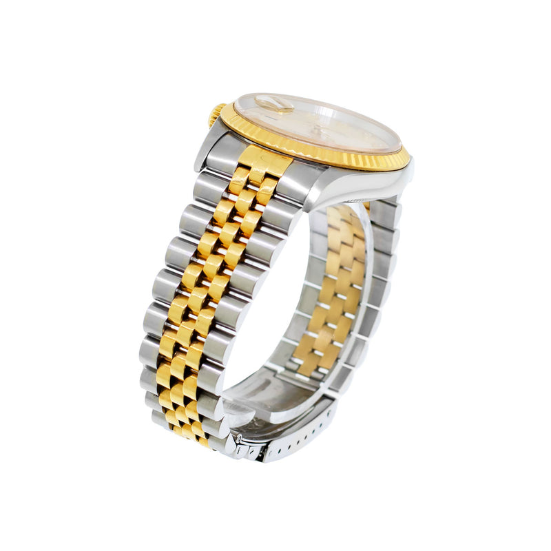 Rolex Datejust 36mm Yellow Gold Steel Silver Diamond Dial Fluted Bezel 16233-Da Vinci Fine Jewelry