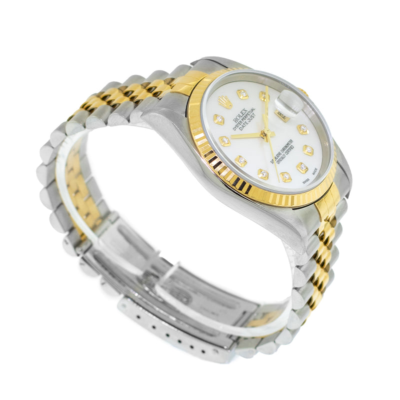 Rolex Datejust 36mm Yellow Gold Steel Mother of Pearl Diamond Dial, Fluted Bezel 16233-Da Vinci Fine Jewelry
