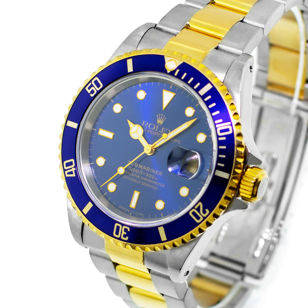 Rolex Submariner Date Blue Dial Blue Bezel 16613 Da Vinci Fine Jewelry Inc