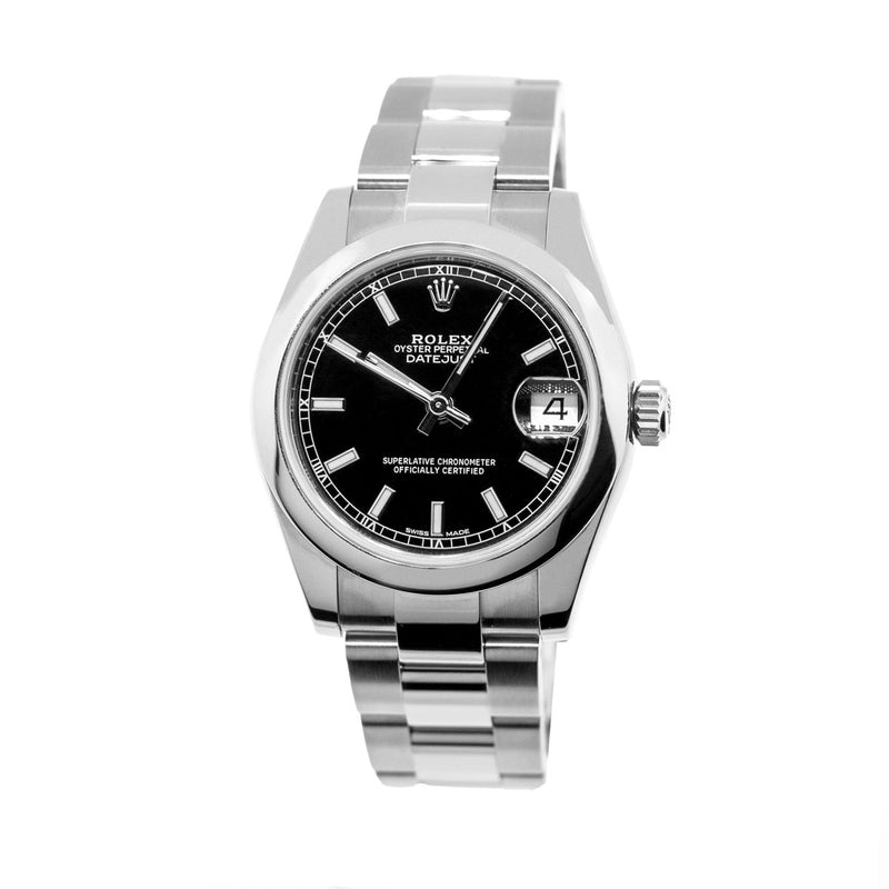 Rolex Lady-Datejust 31mm Stainless Steel Black Index Dial & Smooth Bezel 178240-Da Vinci Fine Jewelry