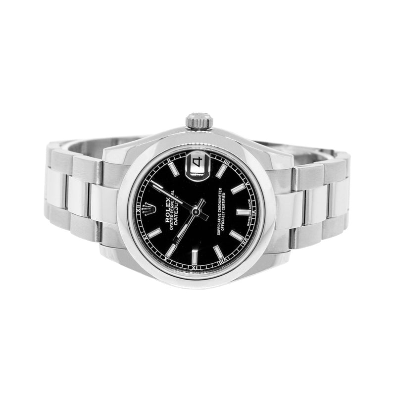 Rolex Lady-Datejust 31mm Stainless Steel Black Index Dial & Smooth Bezel 178240-Da Vinci Fine Jewelry