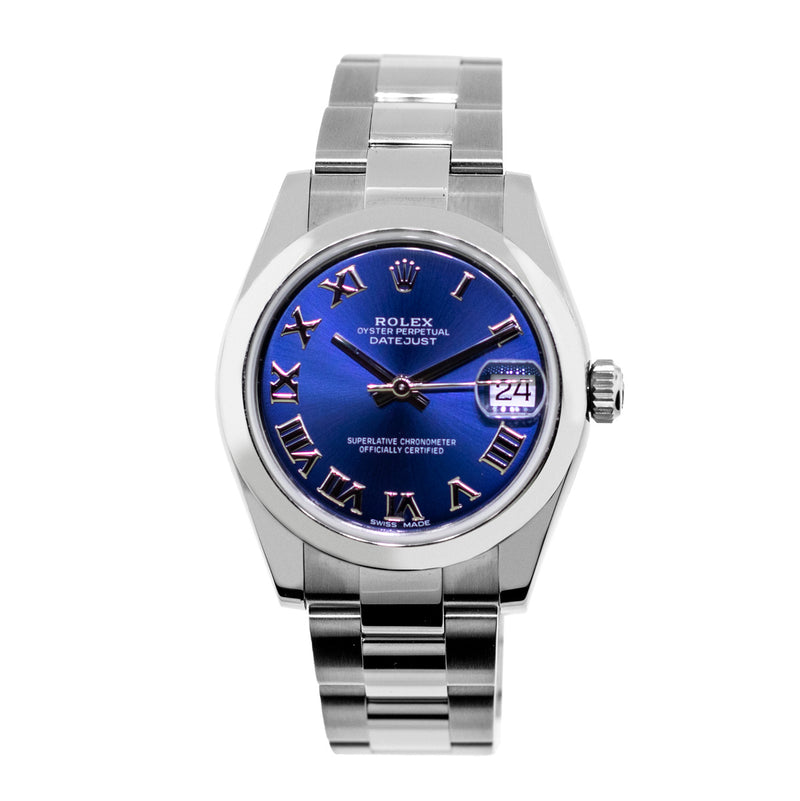 Rolex Lady-Datejust 31mm Stainless Steel Blue Roman Dial & Smooth Bezel 178240-Da Vinci Fine Jewelry