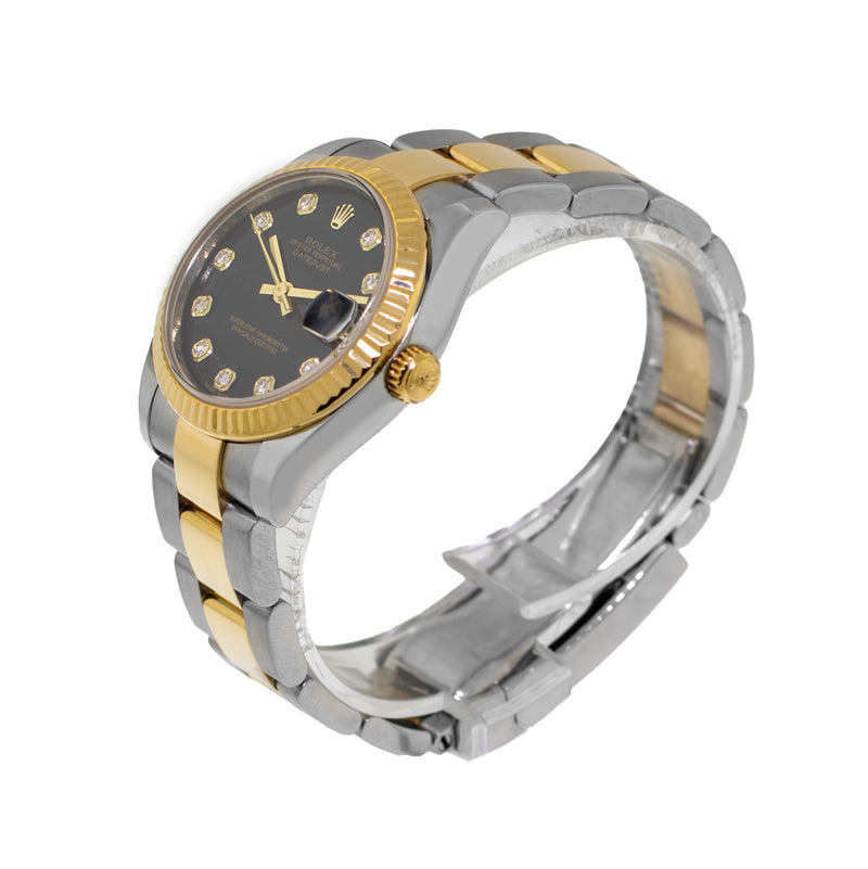 Rolex Datejust 31mm Yellow Gold & Steel Black Diamond Dial & Fluted Bezel 178273-Da Vinci Fine Jewelry