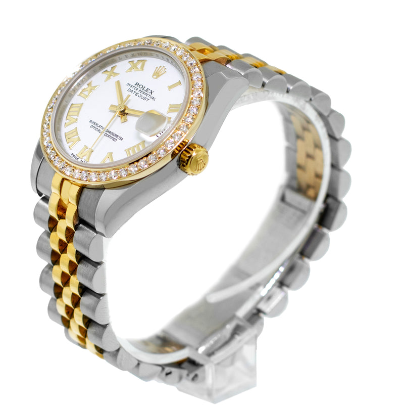 Rolex Lady-Datejust 31mm Yellow Gold & Steel White Roman Dial & Diamond Bezel 178273-Da Vinci Fine Jewelry
