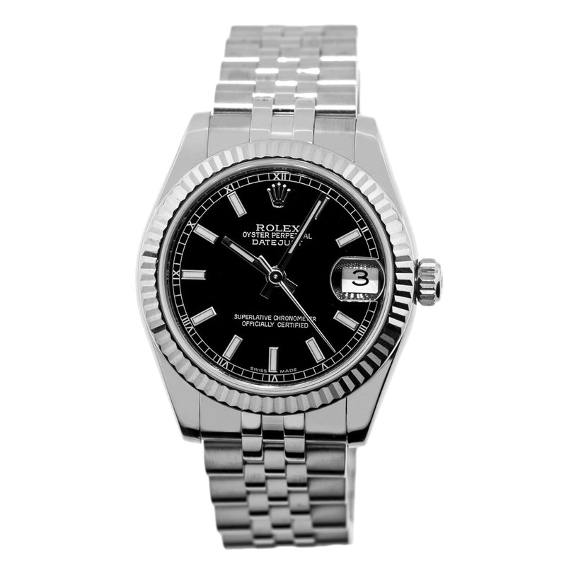 Rolex Lady-Datejust 31mm White Gold & Steel Black Index Dial and Fluted Bezel 178274-Da Vinci Fine Jewelry