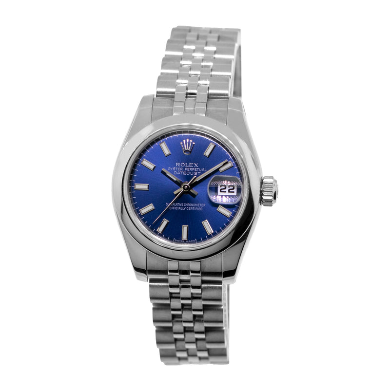 Rolex Lady Datejust 26mm Stainless Steel Blue Index Dial & Smooth Bezel 179160-Da Vinci Fine Jewelry