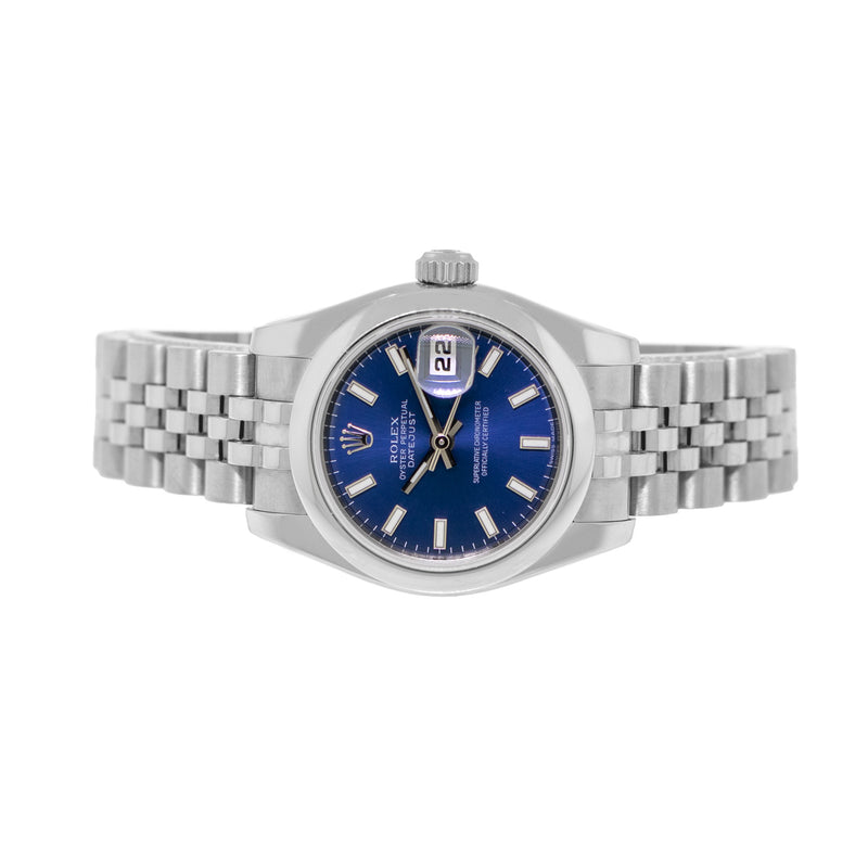 Rolex Lady Datejust 26mm Stainless Steel Blue Index Dial & Smooth Bezel 179160-Da Vinci Fine Jewelry