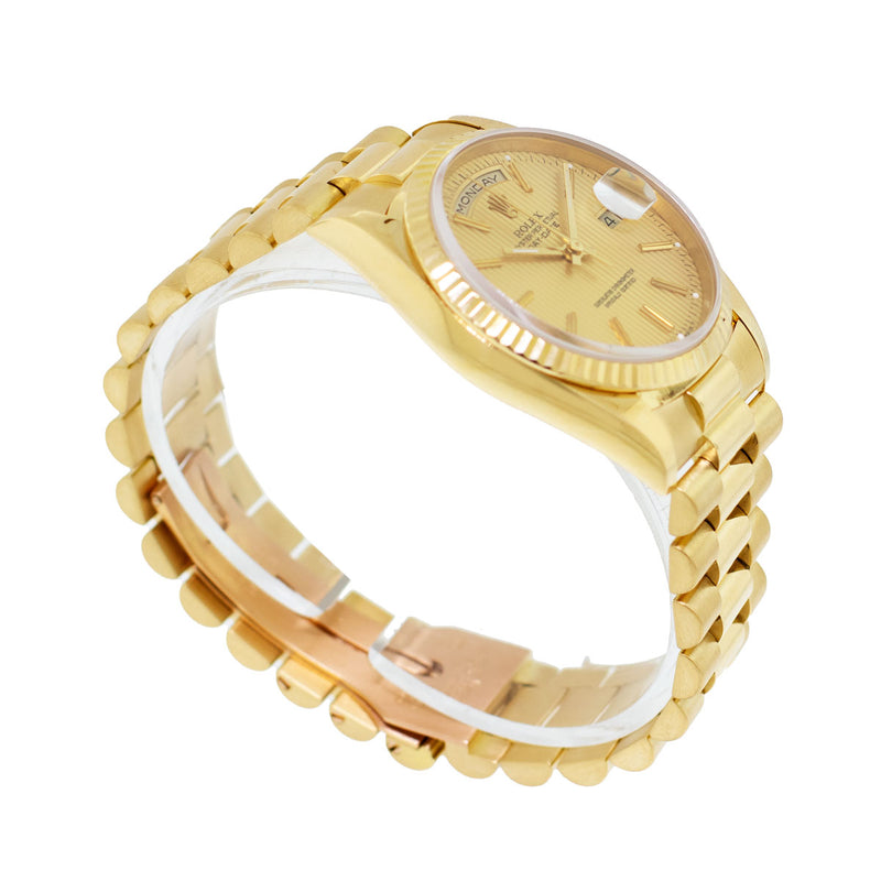 Rolex Day-Date 36mm Yellow Gold Champagne Tapestry Index Dial & Fluted Bezel 18238-Da Vinci Fine Jewelry