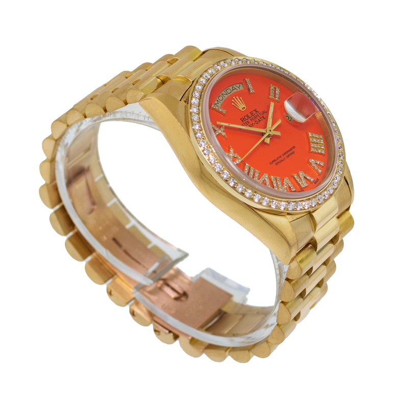 Rolex Day-Date 36mm Yellow Gold Orange Roman Diamond Dial & Bezel 18238-Da Vinci Fine Jewelry