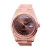 Rolex Day-Date 41mm Rose Gold Chocolate Roman Dial & Fluted Bezel 218235-Da Vinci Fine Jewelry