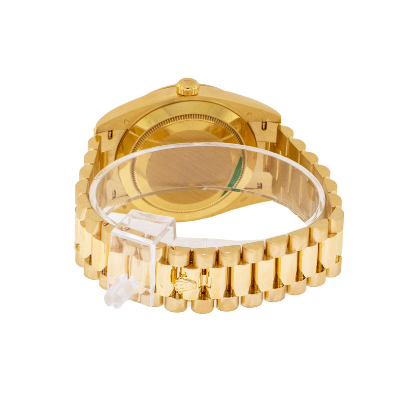 Rolex Day-Date 40mm Yellow Gold Black Diagonal Motif Index Dial & Fluted Bezel 228238-Da Vinci Fine Jewelry