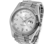 Rolex Day-Date II 41mm White Gold Silver Diamond Dial & Fluted Bezel 218239-Da Vinci Fine Jewelry