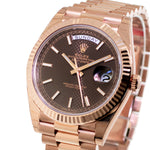 Rolex Day-Date 40mm Everose Gold Chocolate Diagonal Motif Index Dial 228235-Da Vinci Fine Jewelry