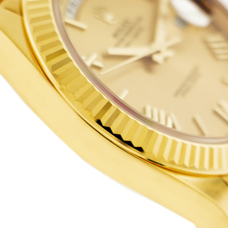 Rolex Day-Date 40mm Yellow Gold Champagne Roman Dial & Fluted Bezel 228238-Da Vinci Fine Jewelry