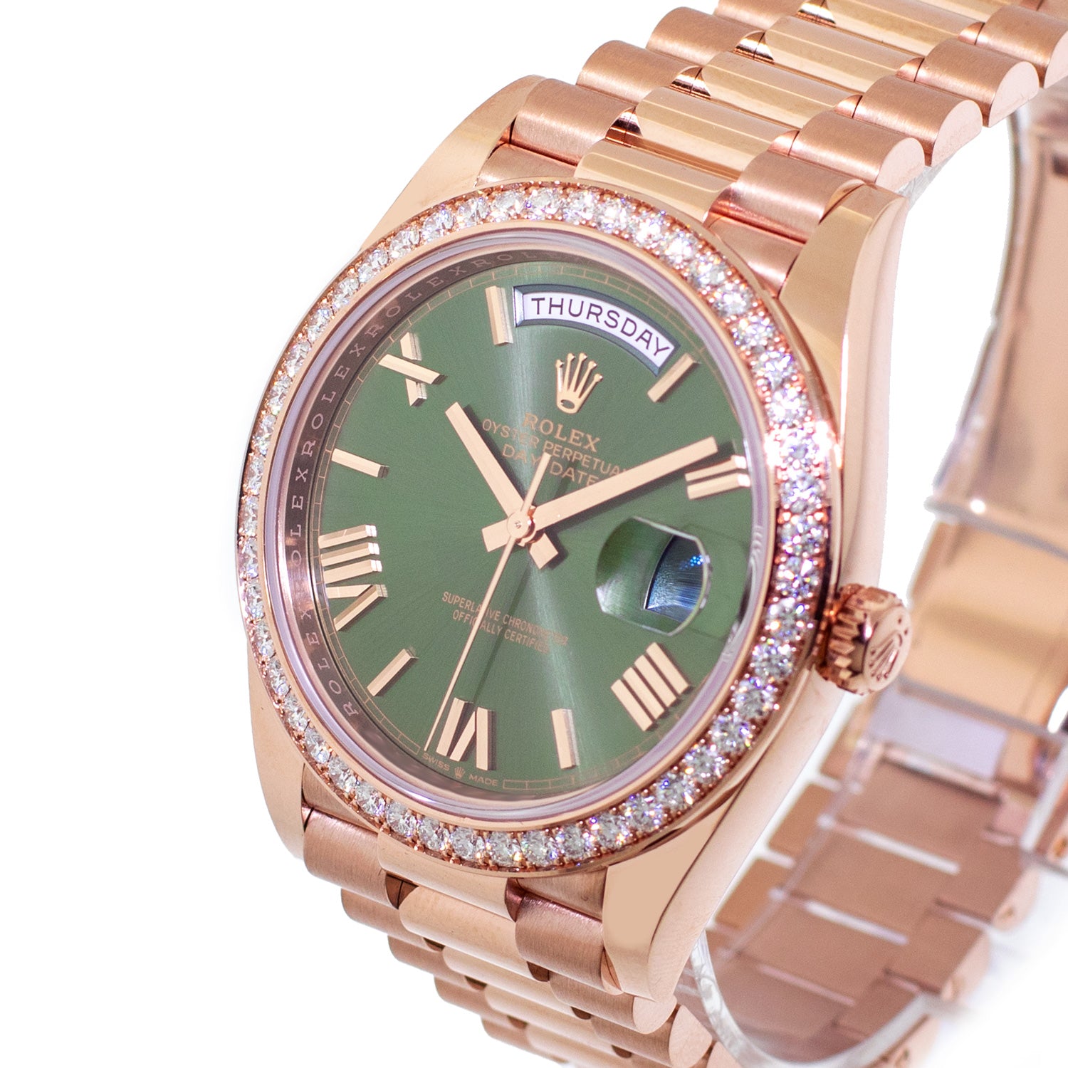 rolex rose gold green