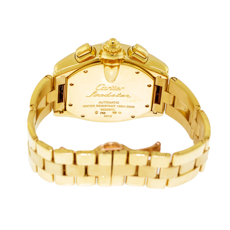 Cartier Roadster XL Chronograph 18K Yellow Gold Silver Roman Dial 2619-Da Vinci Fine Jewelry