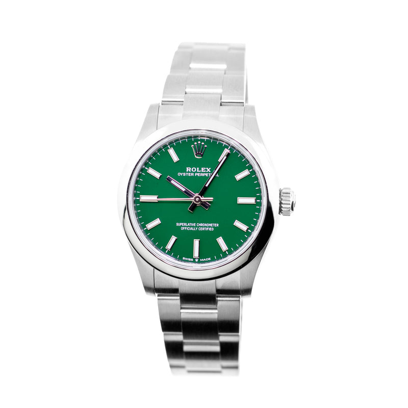Rolex Oyster Perpetual 31mm Stainless Steel Green Index Dial & Smooth Bezel 277200-Da Vinci Fine Jewelry