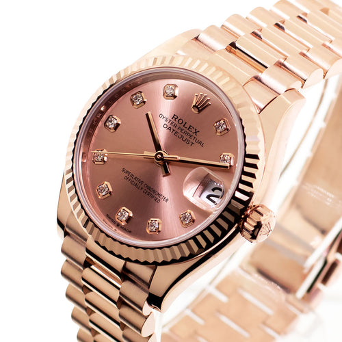 Rolex Datejust 31mm Everose Gold Rose Diamond Dial Fluted Bezel President 278275-Da Vinci Fine Jewelry