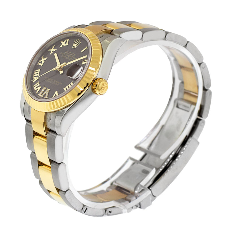 Rolex Lady-Datejust 31mm Yellow Gold & Steel Grey Sunray Roman Dial, Fluted Bezel 278273-Da Vinci Fine Jewelry