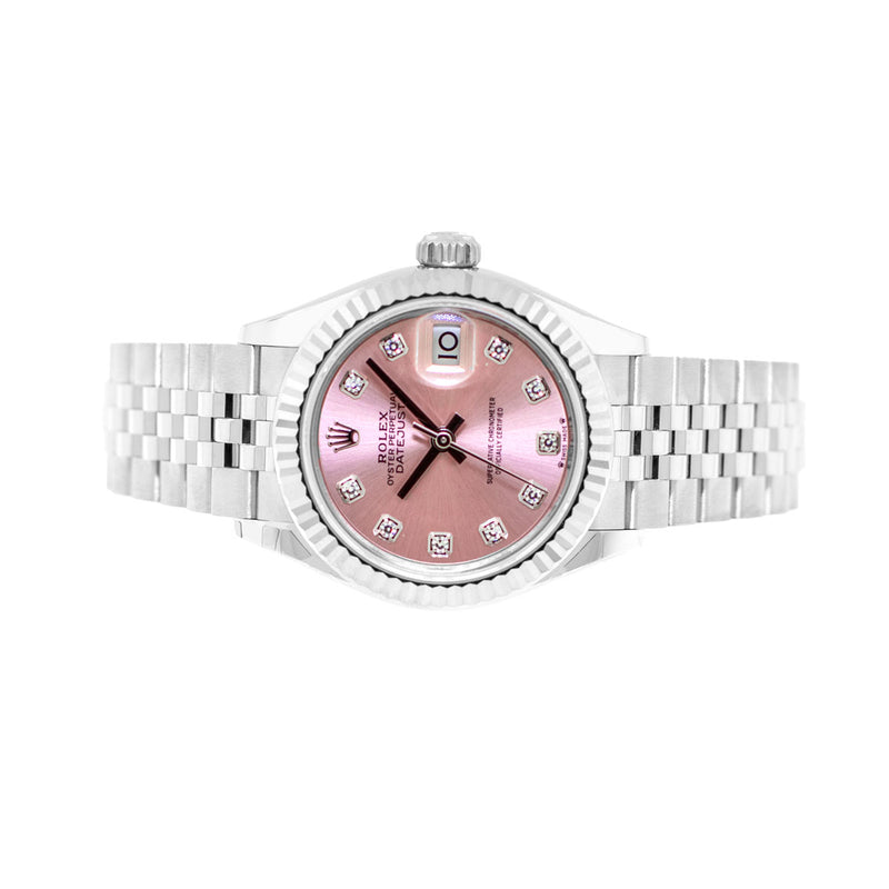 Rolex Lady-Datejust 28mm White Gold Steel Pink Diamond Dial Fluted