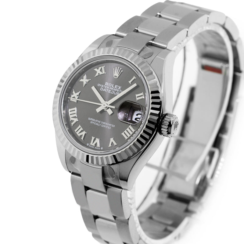 Rolex Lady-Datejust 28mm White Gold & Steel Dark Rhodium Roman Dial & Fluted Bezel 279174-Da Vinci Fine Jewelry