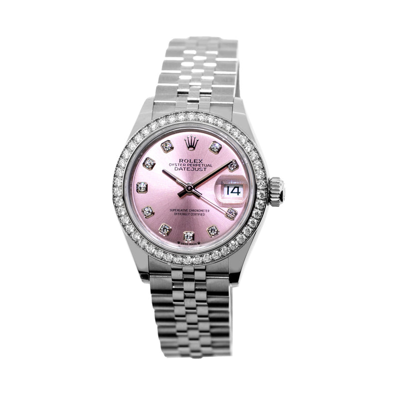 Rolex Datejust 28mm Stainless Steel Pink Diamond Dial & Diamond Bezel 279384RBR-Da Vinci Fine Jewelry