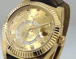 Rolex Sky-Dweller 42mm Yellow Gold Champagne Arabic Dial Fluted Bezel 326138-Da Vinci Fine Jewelry