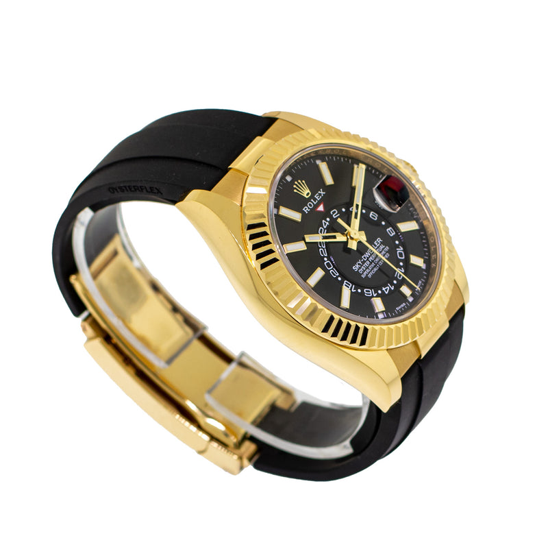 Rolex Sky-Dweller 42mm Yellow Gold Black Index Dial & Fluted Bezel 326238-Da Vinci Fine Jewelry