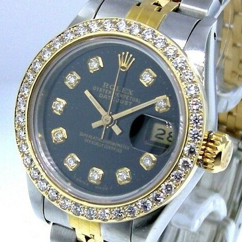 Rolex Lady-Datejust 26mm Yellow Gold & Steel Black Diamond Dial & Bezel 69173-Da Vinci Fine Jewelry