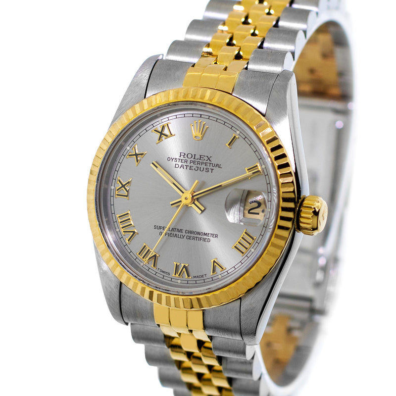 Rolex Lady-Datejust 31mm Yellow Gold Steel Slate Roman Dial & Fluted Bezel 68273-Da Vinci Fine Jewelry