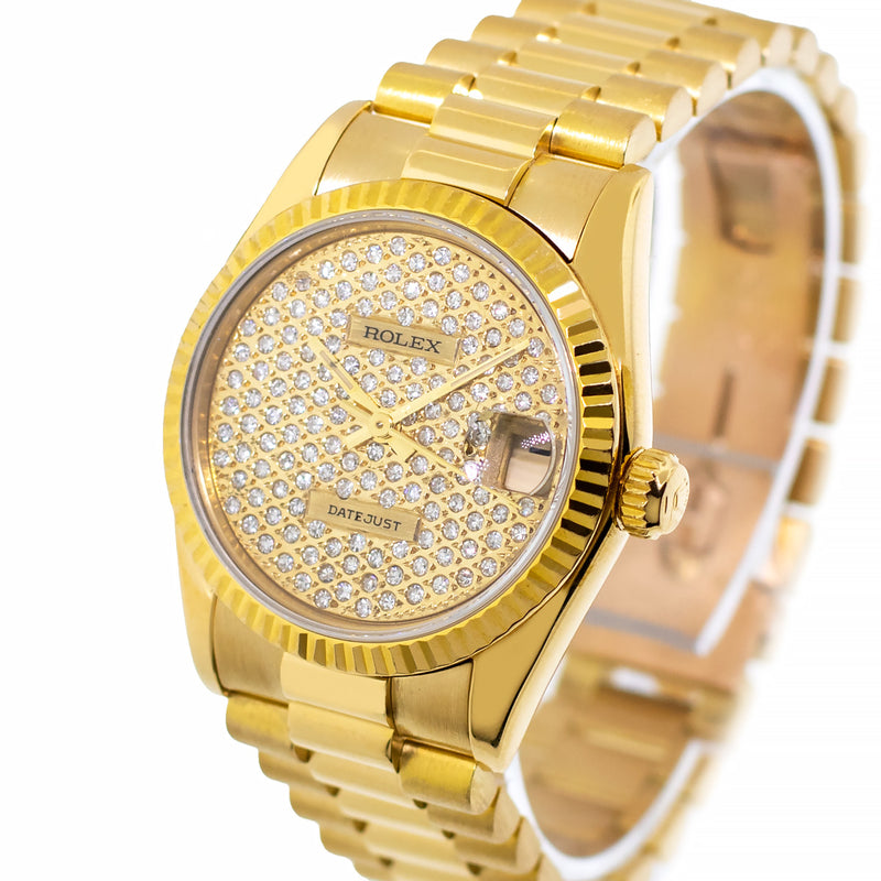 Rolex Lady-Datejust 31mm Yellow Gold Diamond Dial & Fluted Bezel 68278-Da Vinci Fine Jewelry