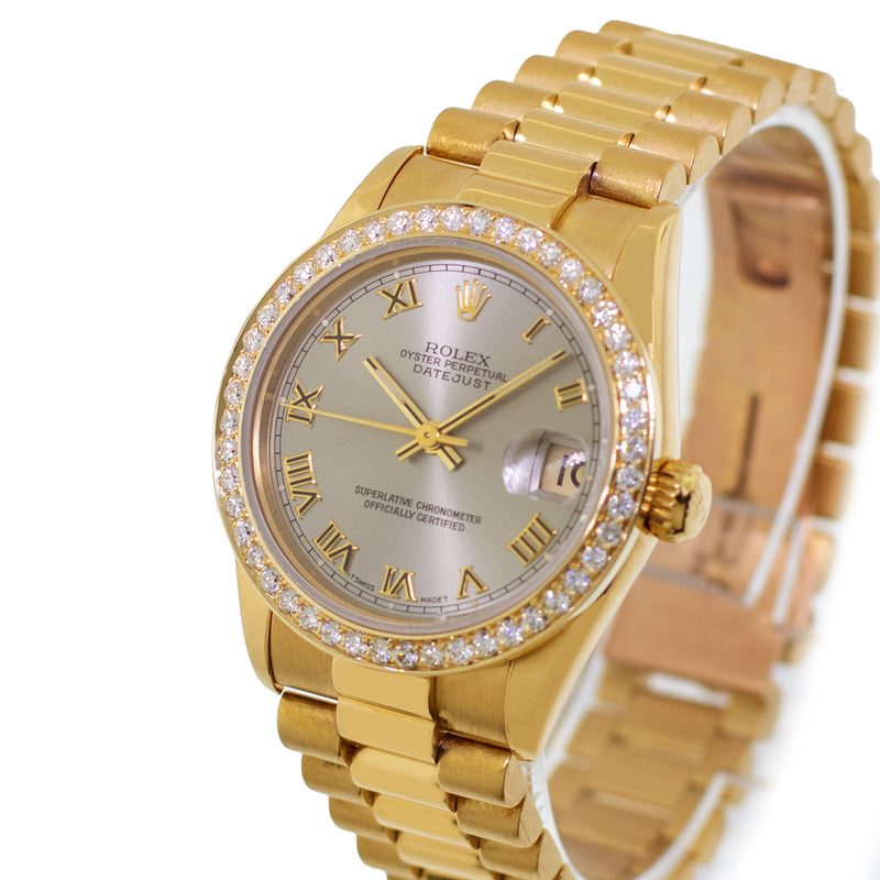 Rolex Lady-Datejust 31mm Yellow Gold Slate Roman Dial & Diamond Bezel 68278-Da Vinci Fine Jewelry